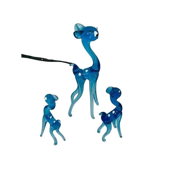 Vintage Murano Hand Blown Art Glass Miniature Light Blue Deer Figures Family Set - Picture 6 of 7
